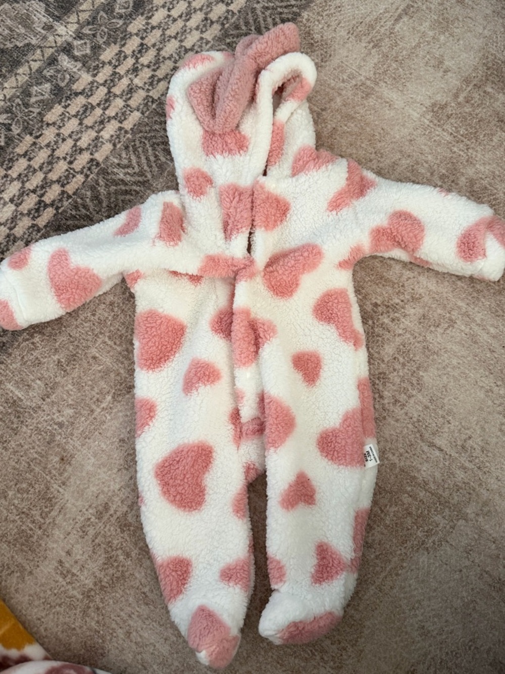 Cozy Pink Heart Sherpa One-Piece Hooded Romper
